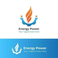 energía poder logo vector gráfico diseño con engranaje y fuego degradado color combinación