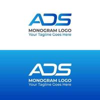 ADS Initial Monogram Logo Vector Design with gradient blue color