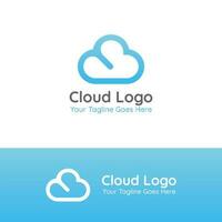 nube logo gráfico vector diseño en azul degradado con línea estilo, tecnología logo