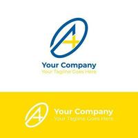 Logo Design Vector Graphic of Letter A and Plus sign in circle on blue and yellow