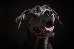 retrato de un genial danés en un oscuro antecedentes. estudio disparo. ai generado foto