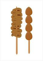 vector illustration of chicken intestine satay and quail egg, typical of angkringan jogja