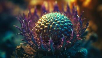 Sharp underwater focus on single purple wildflower in summer generated by AI photo