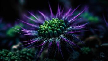 Sharp thorn protects single flower in underwater sea life generated by AI photo