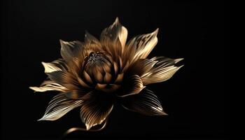 Abstract elegance yellow dahlia ornate petals on black background generated by AI photo