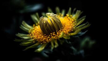 Vibrant sunflower blossom attracts bee for pollination in formal garden generated by AI photo