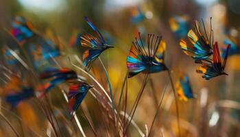 vibrante mariposa ala en multi de colores naturaleza con borroso movimiento generado por ai foto