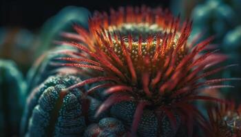 Sharp underwater thorn on purple echinoderm in tropical reef generated by AI photo