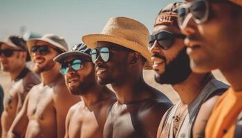 joven adultos disfrutar fin de semana actividades, libertad, y unión al aire libre generado por ai foto