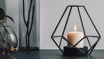 Romantic candlelight illuminates modern home interior with elegant decoration generated by AI photo