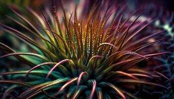 Sharp thorns protect the beauty of the pink flower head generated by AI photo