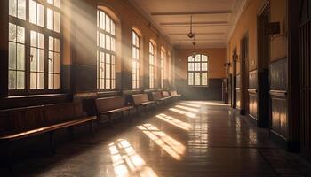 Modern architecture inside of a built structure with vanishing point generated by AI photo