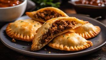 hecho en casa vegetal taco un gastrónomo, saludable, Listo a comer aperitivo generado por ai foto