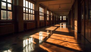 Modern architecture inside of an empty building feature with reflection generated by AI photo