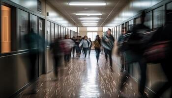 ocupado viajeros dejando subterráneo estación, desvanecimiento punto de ciudad vida generado por ai foto