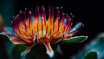 Vibrant gerbera daisy blossom, focus on stamen, extreme close up generated by AI photo