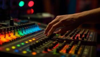 Sound engineer adjusting mixer knob for nightclub performance variation generated by AI photo