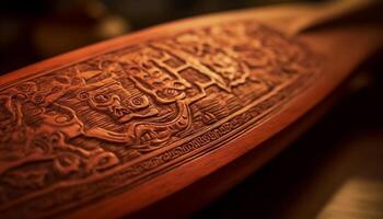 Antique wood book with ornate calligraphy, symbolizing spirituality and history generated by AI photo