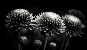 Sharp black and white chrysanthemum bud, symbol of romance generated by AI photo