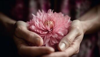 Women holding bouquet of purple gerbera daisies, gift of love generated by AI photo