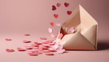 Levitating heart shaped origami symbolizes love and creativity on Valentine Day generated by AI photo