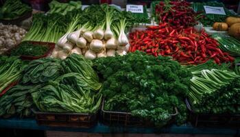 Fresh vegetables for sale at the outdoor farmers market today generated by AI photo