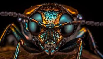 Multi colored insect wing magnified in sharp close up on black background generated by AI photo