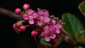 Fresco rosado y púrpura flores adornar el inculto al aire libre generado por ai foto