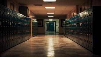 Diminishing perspective of corridor in modern building, no people present generated by AI photo