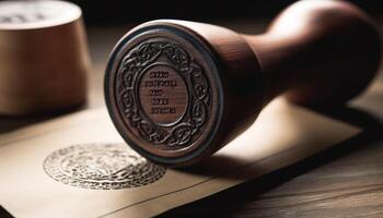 wooden and antique seal and legal document generated by AI photo