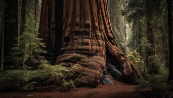 Tranquil footpath winds through majestic coniferous trees in wilderness area generated by AI photo