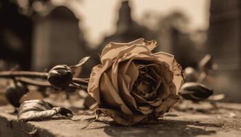antiguo pasado de moda lápida sepulcral simboliza amor y muerte en naturaleza belleza generado por ai foto