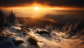 majestuoso montaña rango, tranquilo escena, congelado belleza en naturaleza generado por ai foto