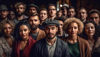 A diverse group of young adults smiling at the camera generated by AI photo