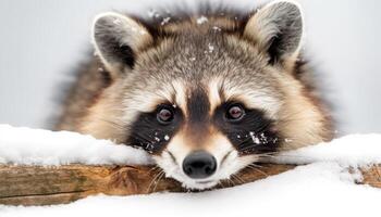 rojo panda sentado en nieve, mirando lejos desde cámara generado por ai foto