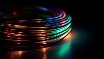 Vibrant copper spirals illuminate abstract data in defocused background generated by AI photo
