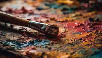 Vibrant colors splash on messy palette, artist creativity flows generated by AI photo