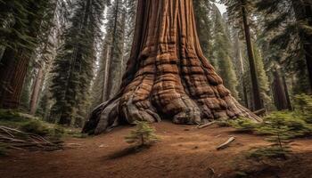 Tranquil scene of a pine tree in a rural footpath generated by AI photo