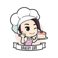 Cute little bakery chef girl logo vector