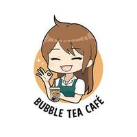 Girl with bubble tea drinks vector