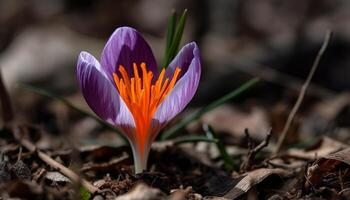 vibrante azafrán florecer en prado, un natural belleza en primavera generado por ai foto