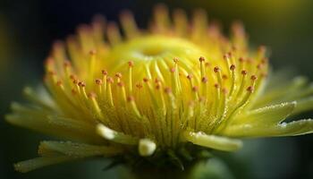 Vibrant gerbera daisy attracts bee in close up nature macro shot generated by AI photo