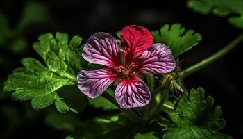 Fresh purple hibiscus blossom, a single flower in tropical climate generated by AI photo