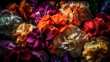 Vibrant multi colored bouquet of flowers with fresh petals and leaves generated by AI photo