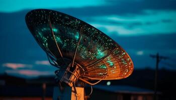 Modern technology broadcasts global communications via wireless satellite dish performance generated by AI photo