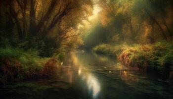 Tranquil scene of autumn forest, reflecting multi colored beauty in nature generated by AI photo