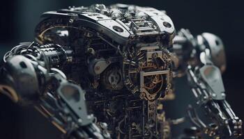 Shiny metallic machinery, a close up of a futuristic engine generated by AI photo