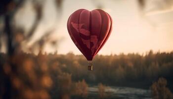 Romantic hot air balloon ride over stunning autumn landscape scenery generated by AI photo