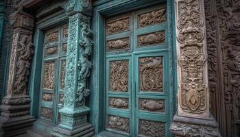 Ornate doorway of ancient building showcases cultural history and elegance generated by AI photo