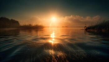 Tranquil sunset over water, nature beauty in a non urban scene generated by AI photo